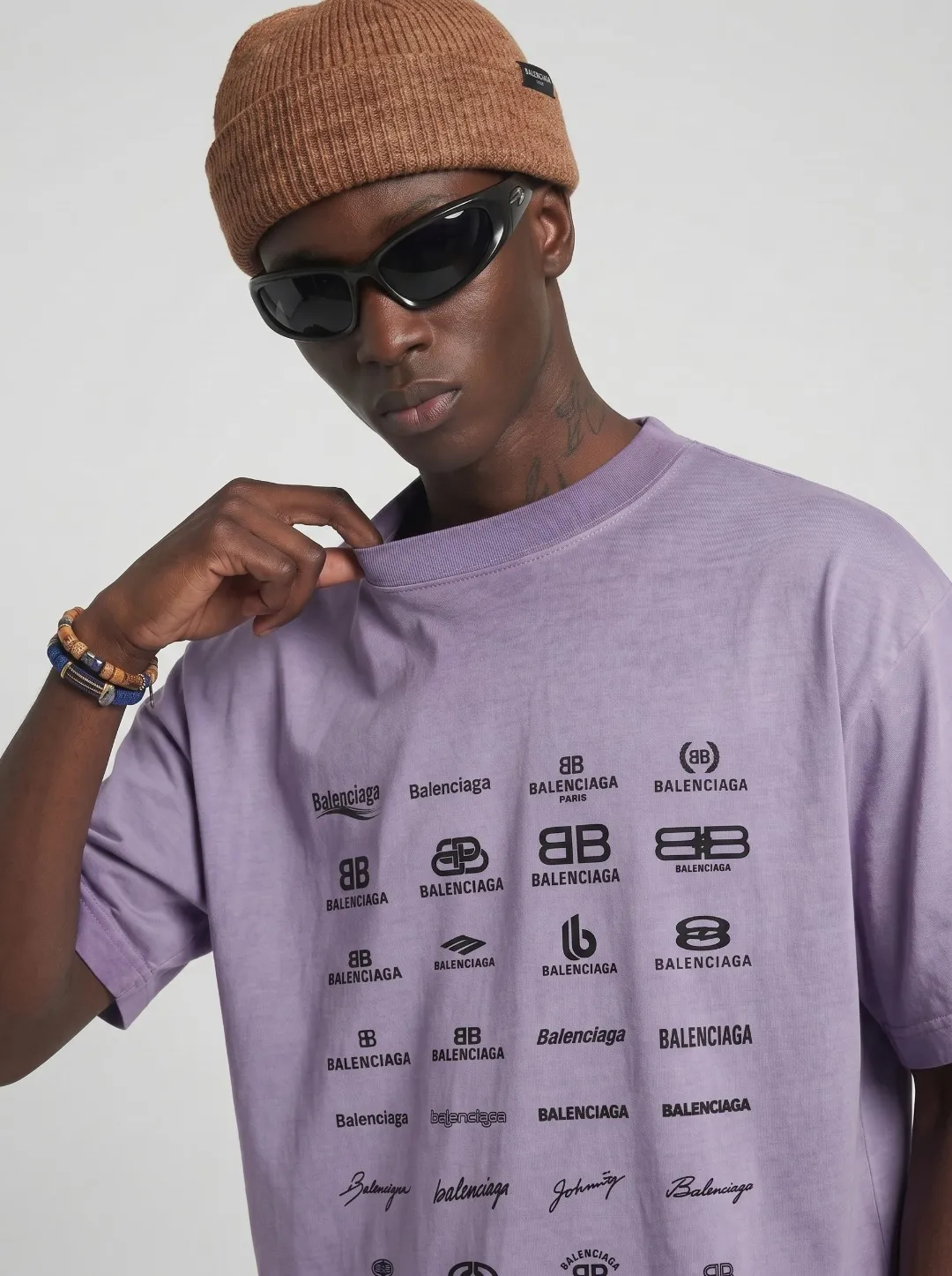 P90✨🔥 [balenciaga] 2026FW Paris lettering short-sleeved T-shirt Premium 26s double yarn 300g fabric, washed and sprayed with old and frayed craftsmanship Color: washed brown, washed Purple, washed Gray Size: S M L XL 2XL